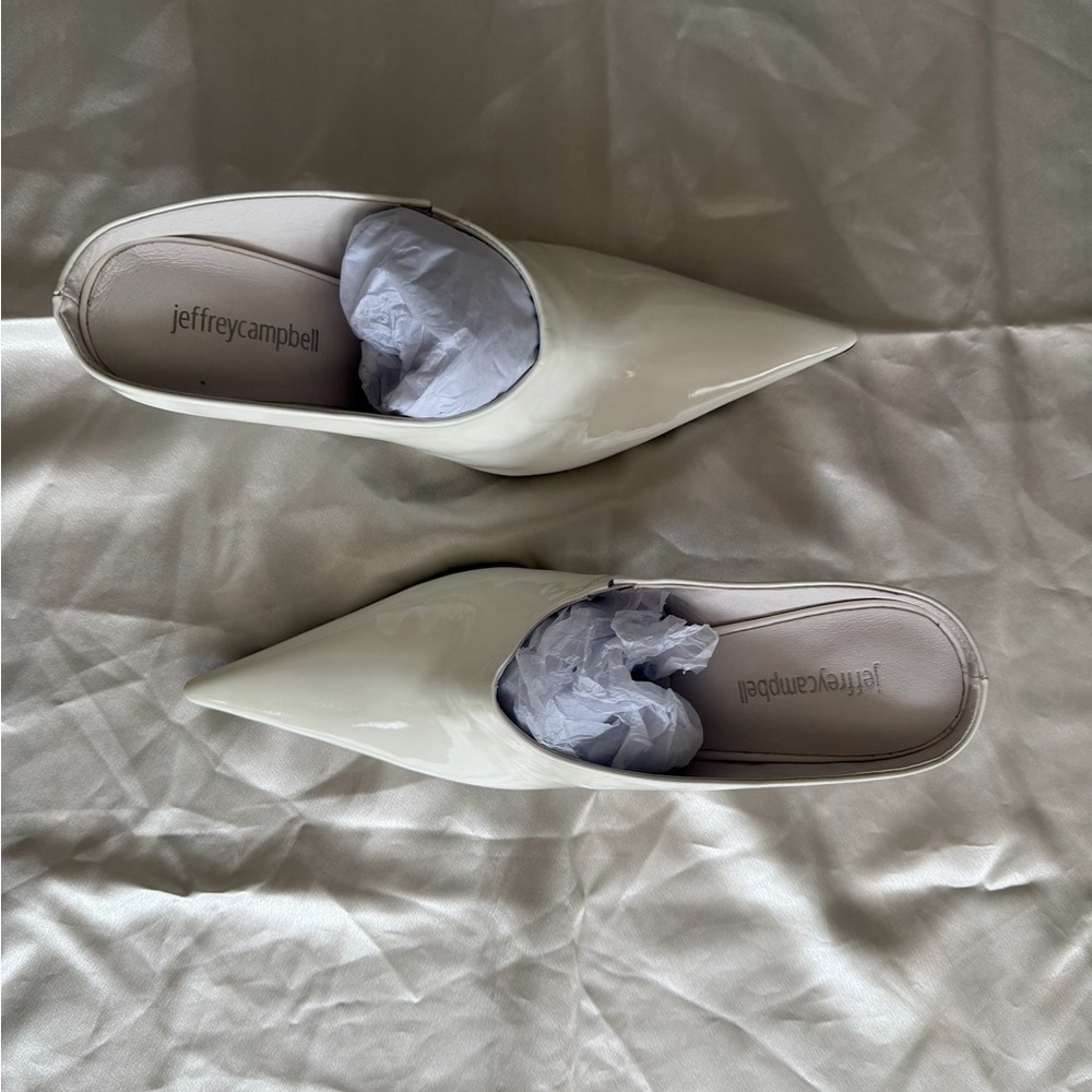 Jeffrey Campbell White Pointed-Toe Patent Leather Mule Heels - Picture 2 of 5